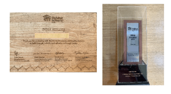 Recognition as ‘India Builder’ for partnering with Habitat