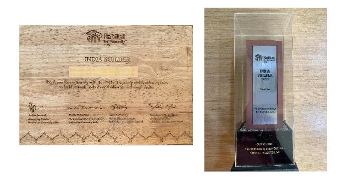 Recognition as ‘India Builder’ for partnering with Habitat